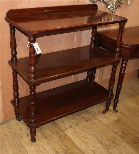 A late Victorian mahogany three tier buffet W.91cm